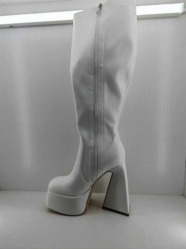 Spitze Zehen Frauen Schuh Stiefel Chunky Heel und ziehen Sie auf Schließung Typ